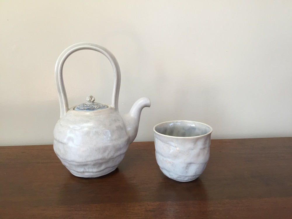 Studio Art Pottery Glazed Teapot & Cup Signed