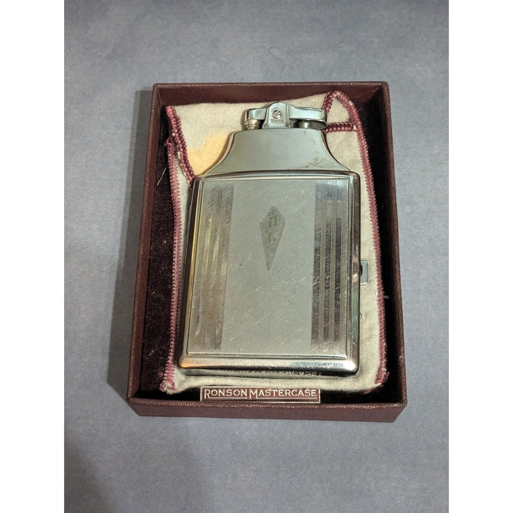 EMPTY Ronson Mastercase Cigarette Lighter Case Combo & Original Box VTG w/flaws