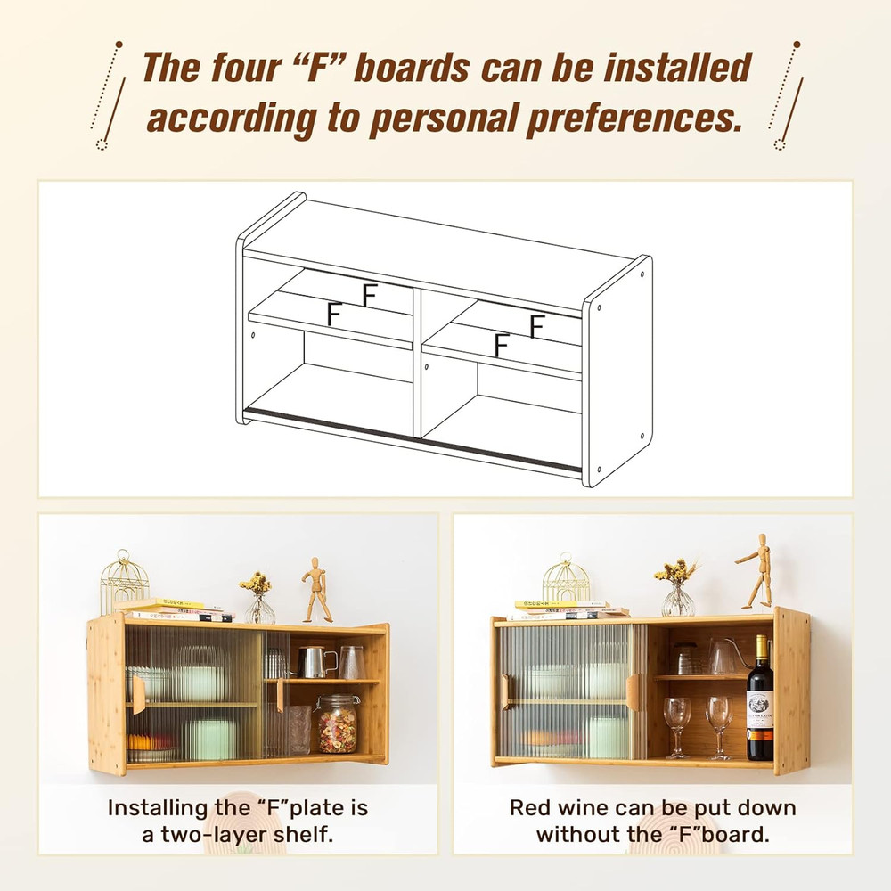 Bamboo Wall-Mounted Kitchen Pantry Cabinet with 2 Doors for Storage