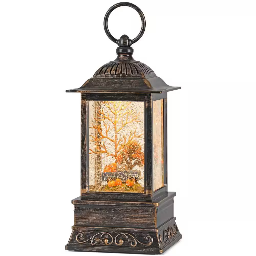 Thanksgiving Lighted Lantern, Swirling Glitter Fall Snow Globe Lantern for Fall