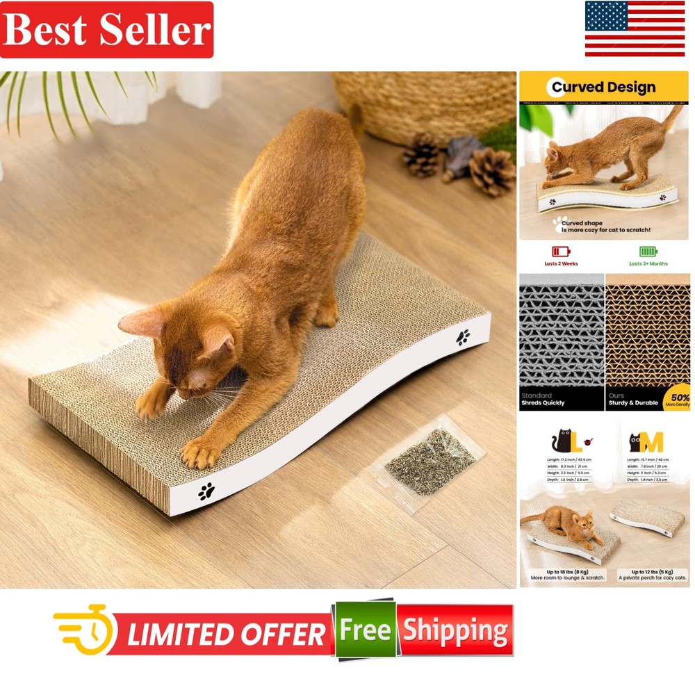 Unique Medium Cat Scratcher - Durable Cardboard with Eco-Friendly Certification