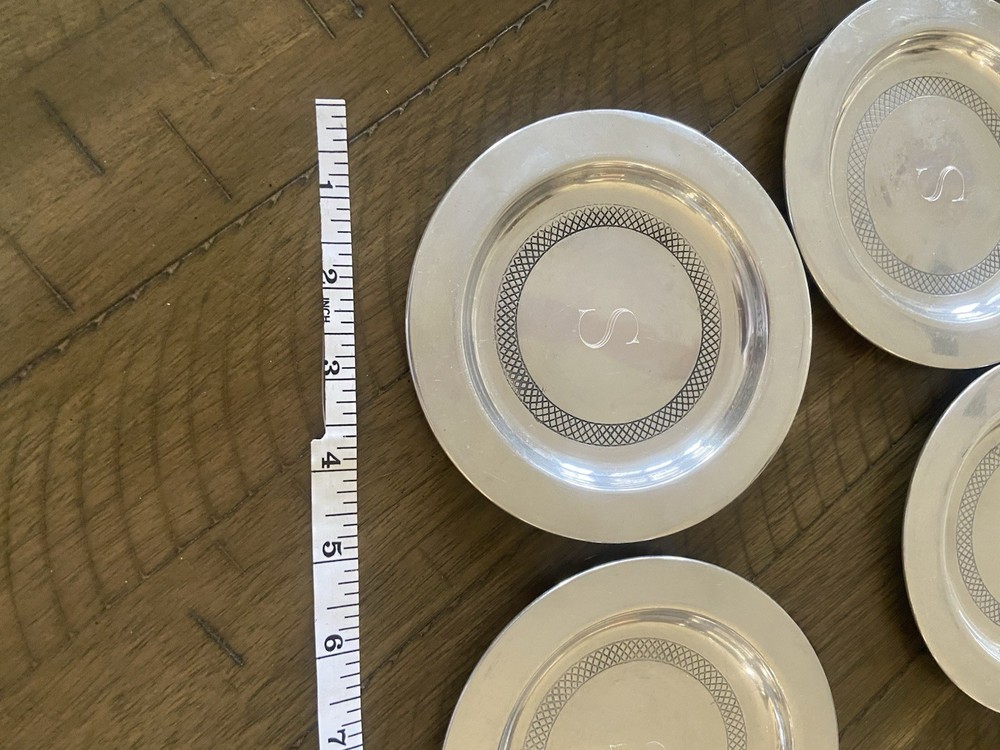 CELEBRATION SILVER ETCHED COASTERS, SET OF 4 Nice Condition