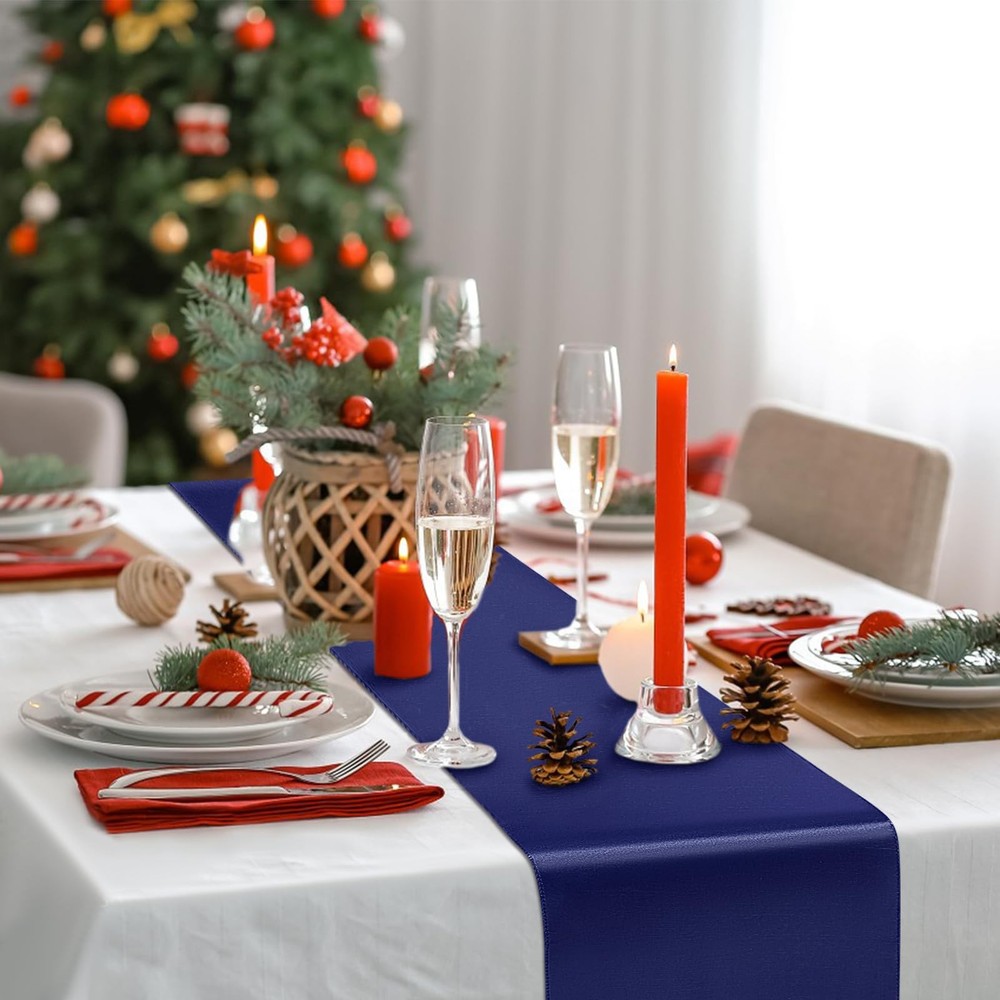 Blue Table Runner 12x108 Inch - 4 Pack Satin Table Runners, Smooth Table Runn...