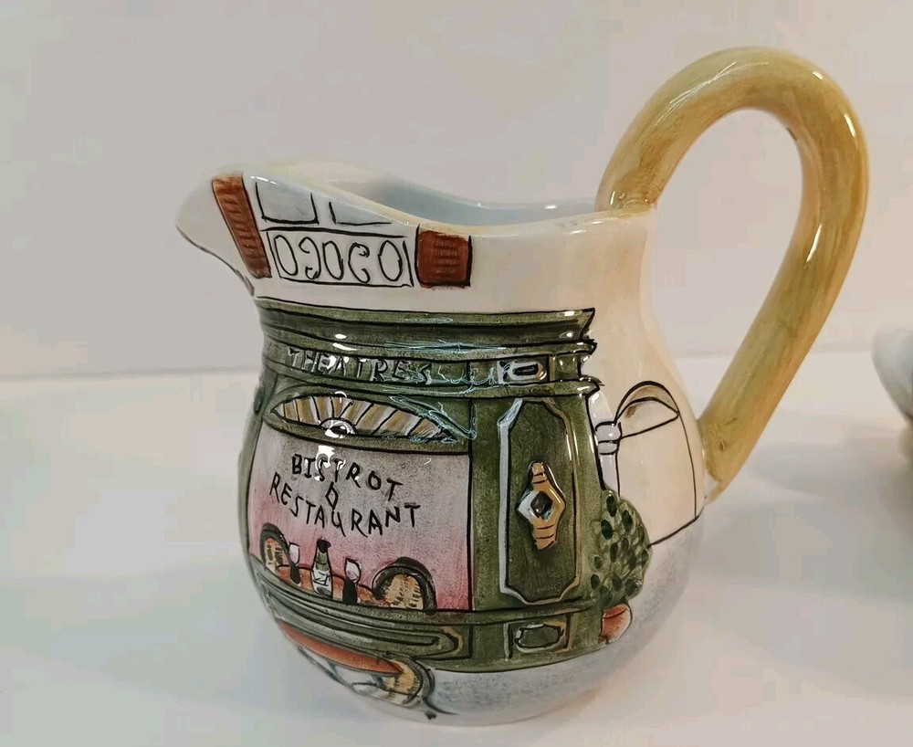 Sakura Hand Painted Earthenware Sugar & Creamer Paris Bistro Set