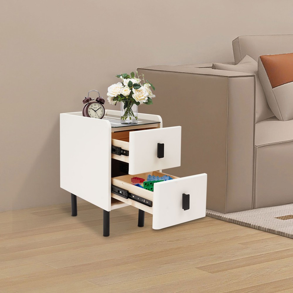 Smart Bedside Table Nightstands with Wireless Charging & LED Light & 2 Drawers