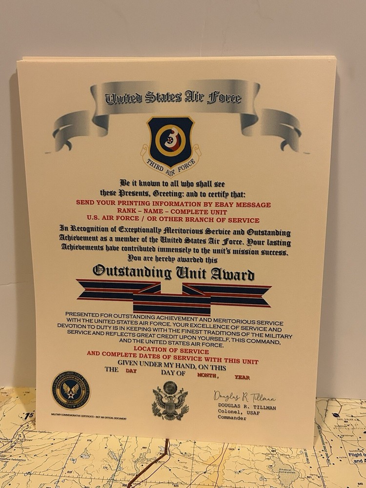 U.S. AIR FORCE / THIRD AIR FORCE - OUTSTANDING UNIT AWARD CERTIFICATE
