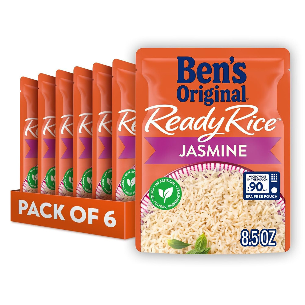 BEN'S ORIGINAL Ready Rice Jasmine Rice, Easy Dinner Side, 8.5 OZ Pouch, Pack 6