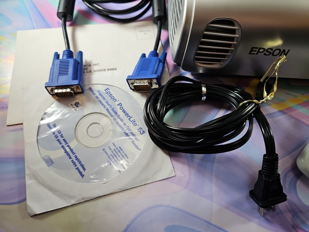 Epson PowerLite LCD Projector EMP-S3 Needs Bulb, With Case + Accessories