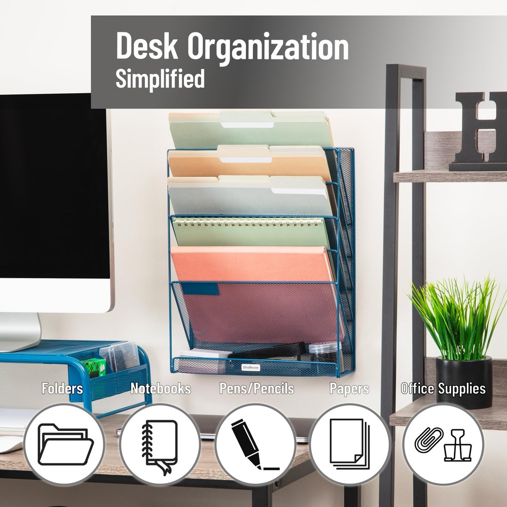 Mind Reader 5-Pocket Vertical File Storage, Desktop Organizer, Wall Mount, Of...