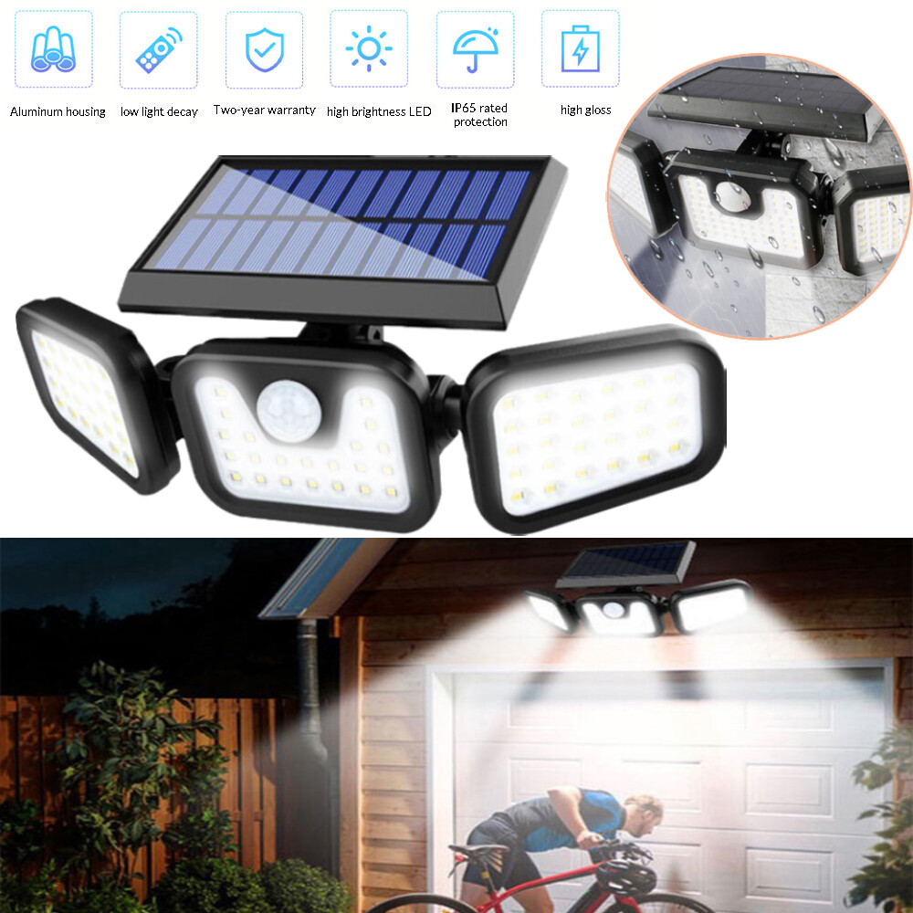 2 Pack 74LED Solar Lights Outdoor Waterproof Motion Sensor Security Lamp 3 Head