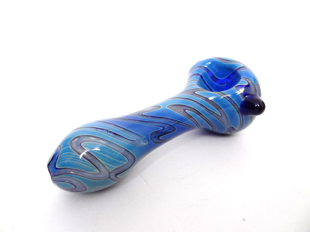 Heady Pattern Glass Hand Pipe – Unique Blue Color Pattern