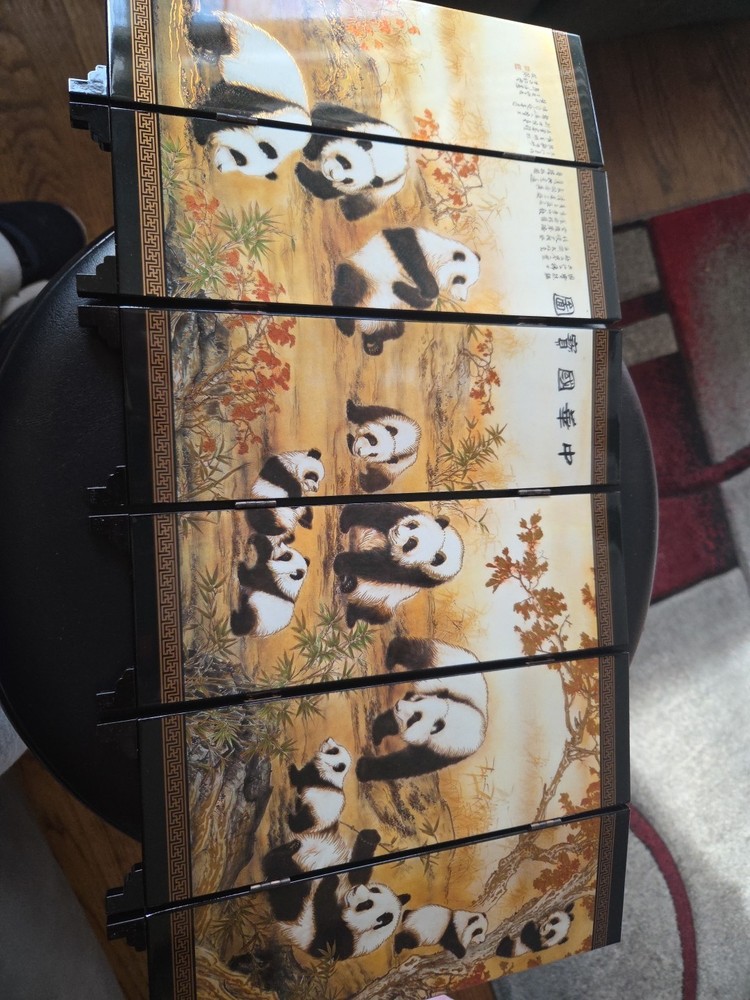 Chinese Giant Panda Table Top 6 Panel Folding Screen/Decor Beautiful! 9.5x18