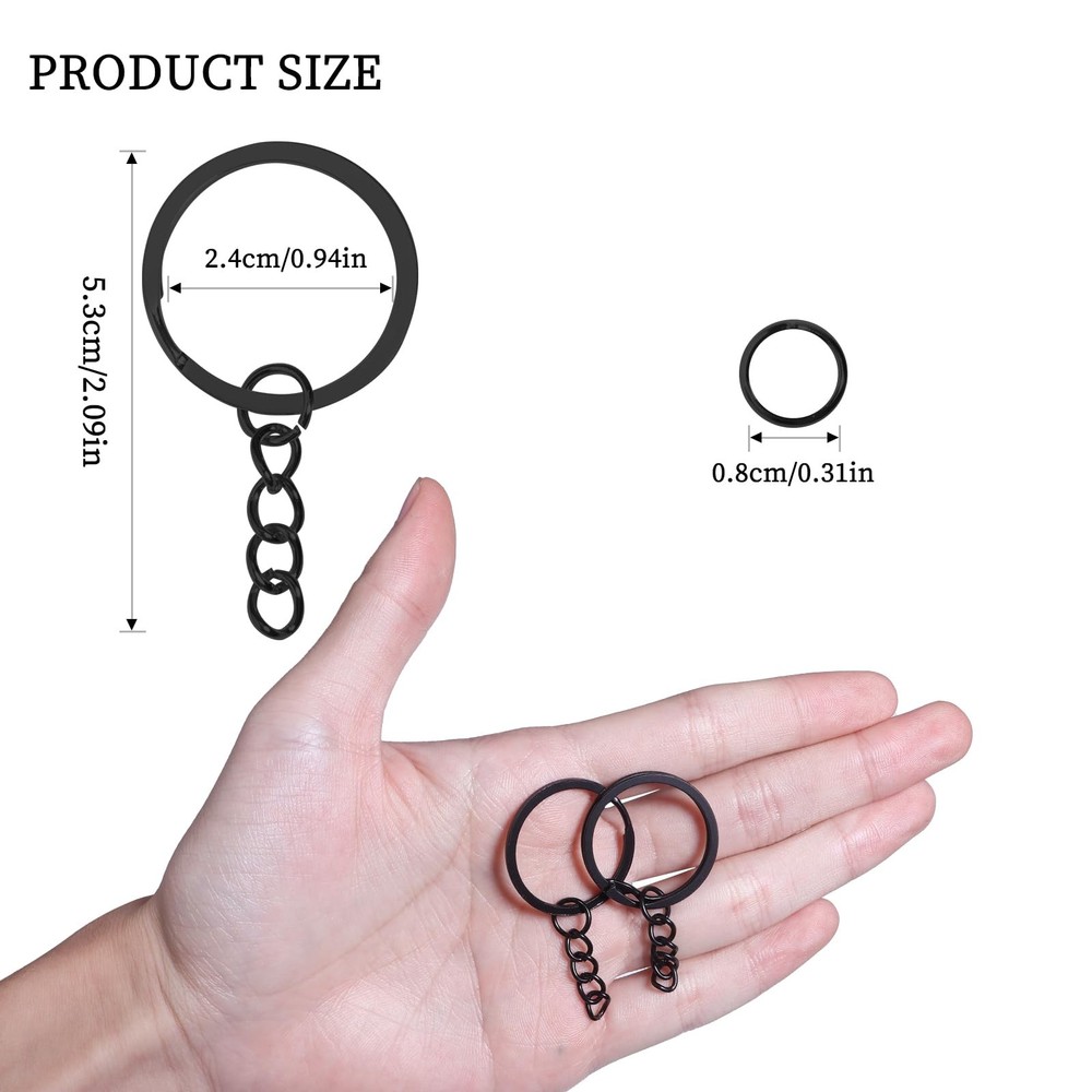 50Pcs Keychain Key Ring with Chain Bulk Split Chain,1.1 28mm, Black