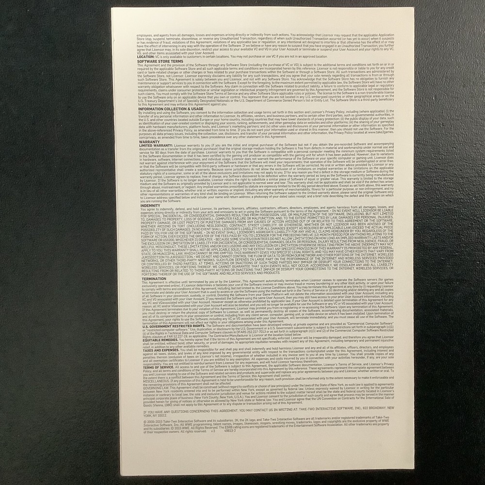 WWE 2K16 Microsoft Xbox 360 Instruction Manual Only