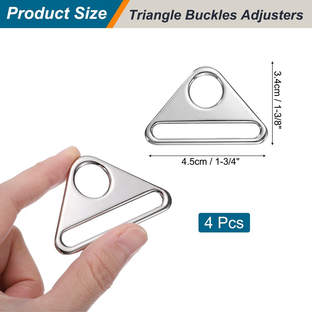 4 Pcs 2 1/8 Inch Triangle Buckles Adjuster Triangle D Rings Strap, Silver