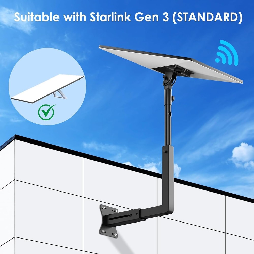 Adjustable Starlink Gen 3 Wall Mount - Telescoping Support Arm Rustproof Black