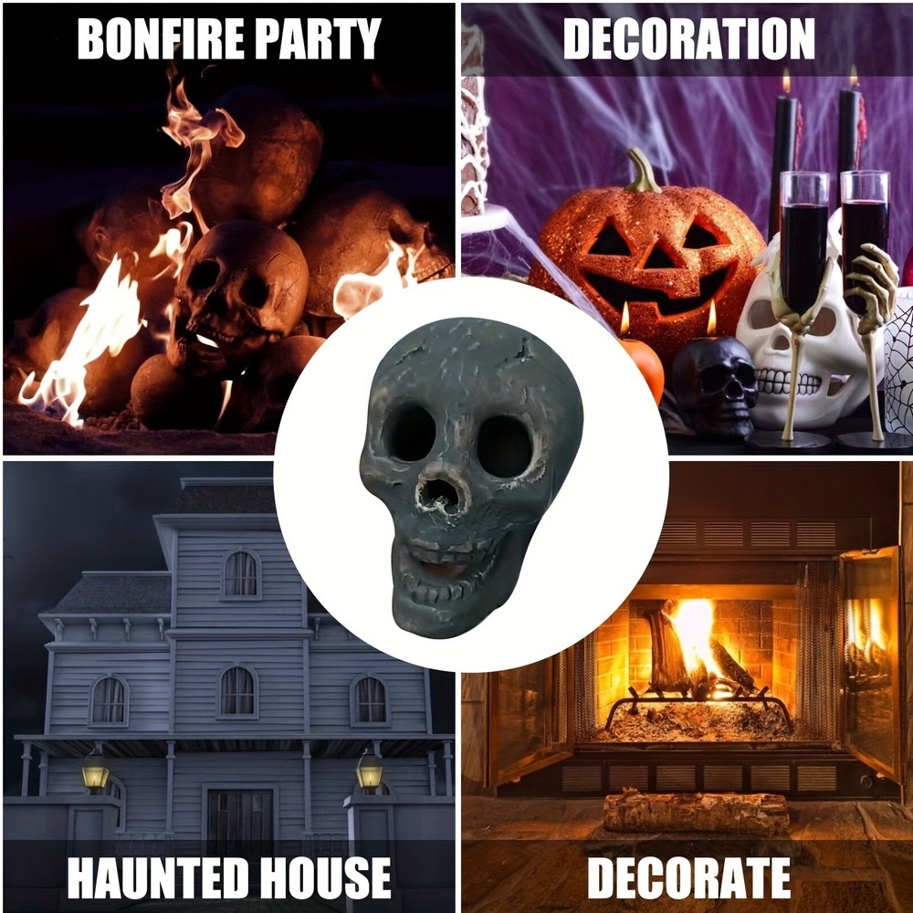 1pc Halloween Firepit Skull Fire Logs, Mitated Human Skull Ceramic, Fireproof Sk