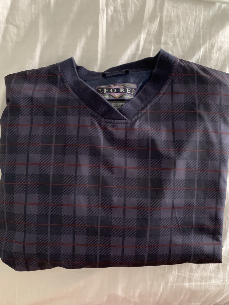G/Fore Men’s Plaid Purple Black Maroon V Neck Pullover LARGE Windbreaker EUC