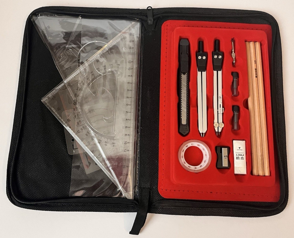 Professional Drawing Drafting Instruments Set in Case Frey Compasses Compass