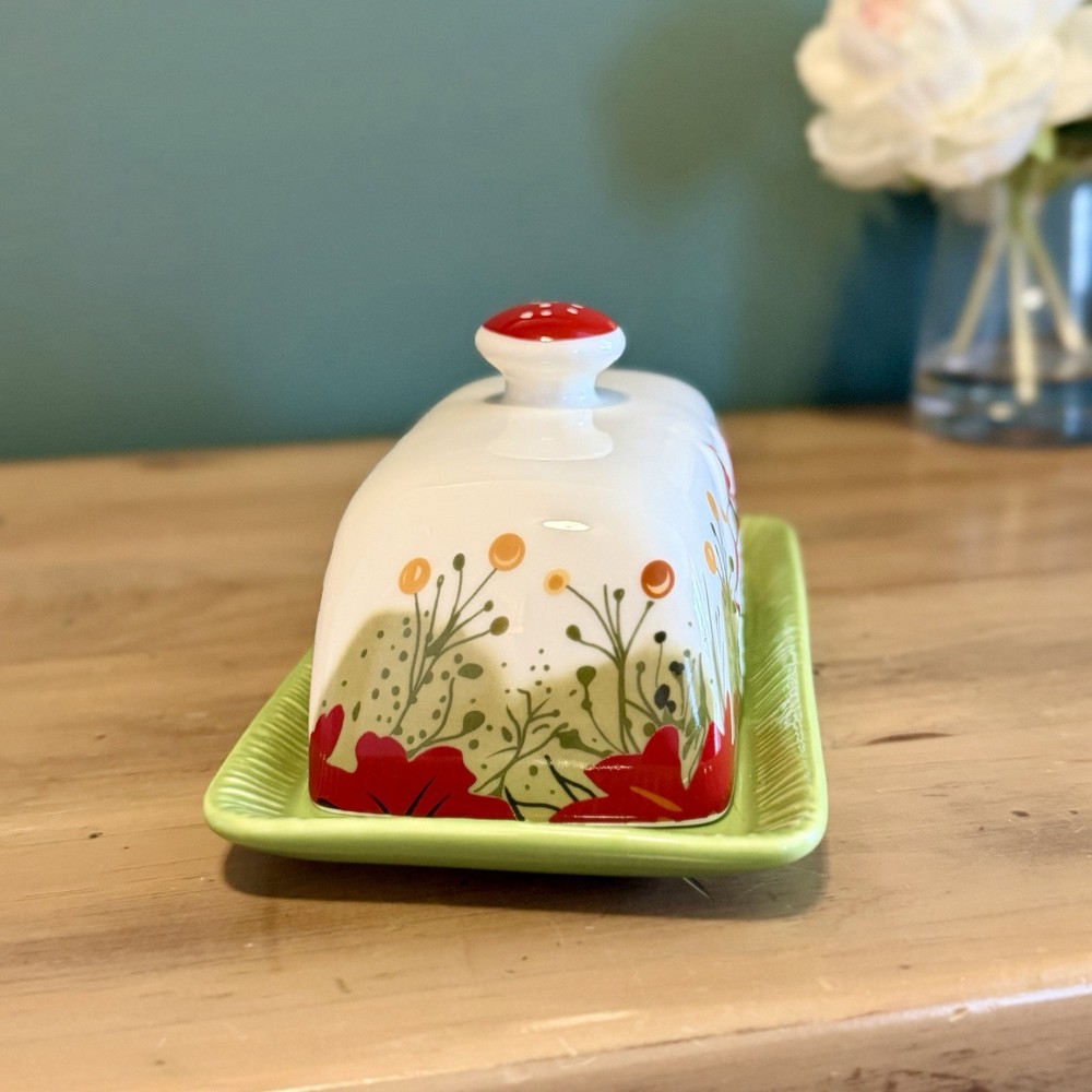 Mushroom Butter Dish Covered Ceramic Toadstool Cottagecore Kitchen Decor
