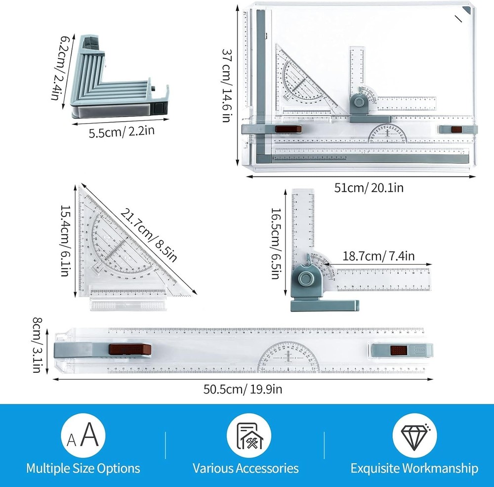 A3 Portable Drawing Board Multi-Function Metric Drafting Table with Clear Rule