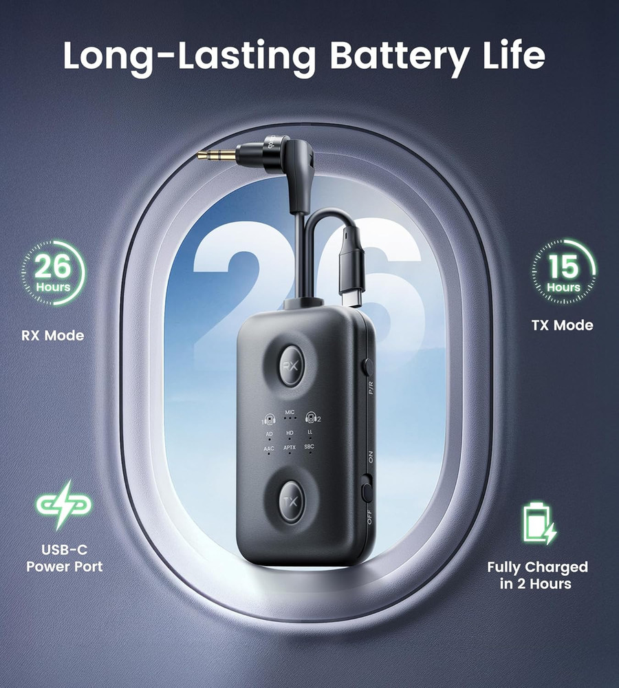 Unique Design Bluetooth 5.4 Transmitter Receiver with Qualcomm aptX Adaptive for