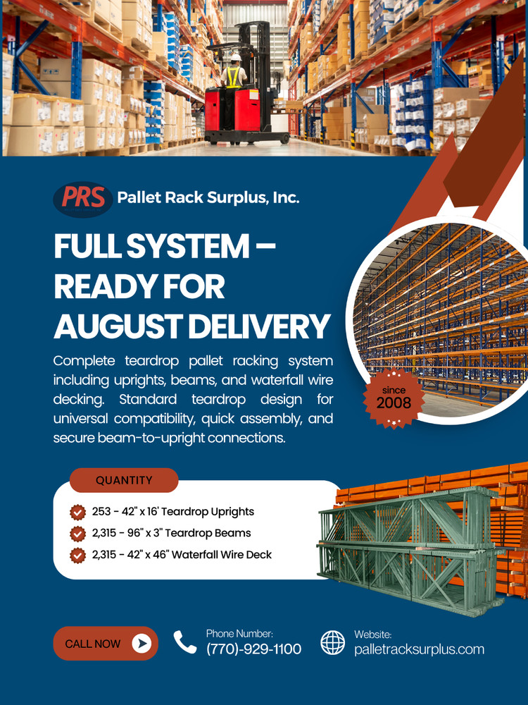 Complete Teardrop Pallet Racking System Uprights Beams Wire Decking Lot