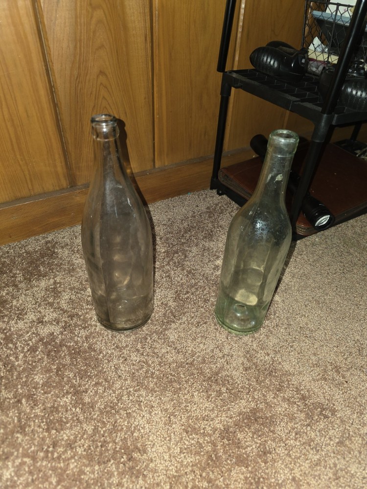 2 Vintage Clear Glass Bottles