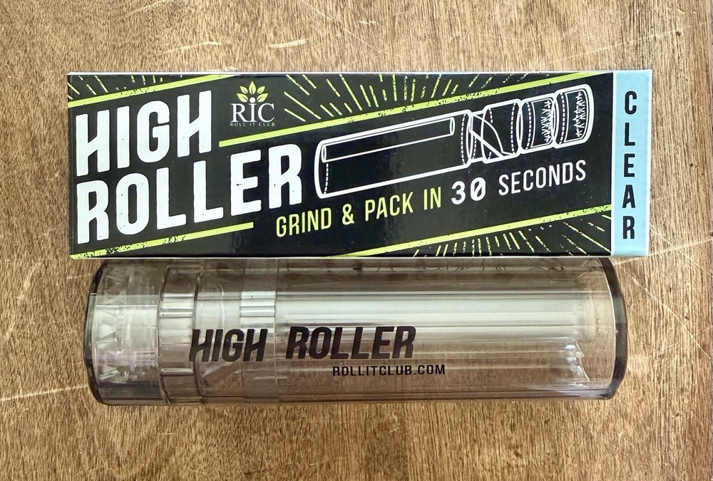 CLEAR HIGHROLLER Herb Grinder & Cone Loader | Portable Pre Roll Cone Filler | CL