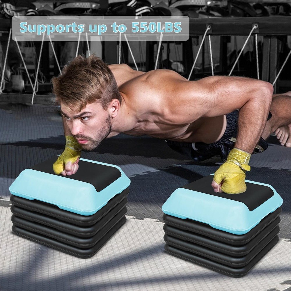 16"x16" Exercise Aerobic Step Platform with 4 Risers, Adjustable Height 4"-6'...