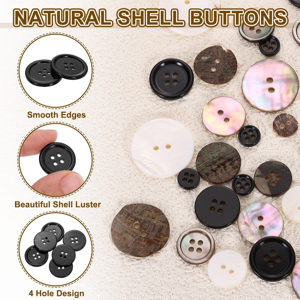 20Pcs Natural Shell Buttons, 18mm 4-Hole Clothes Craft Sewing Button, Black