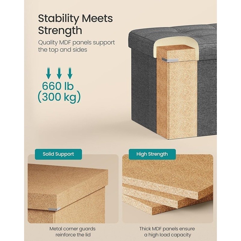 Folding Storage Ottoman Quick Assembly Ample Storage Durable Versatile Use