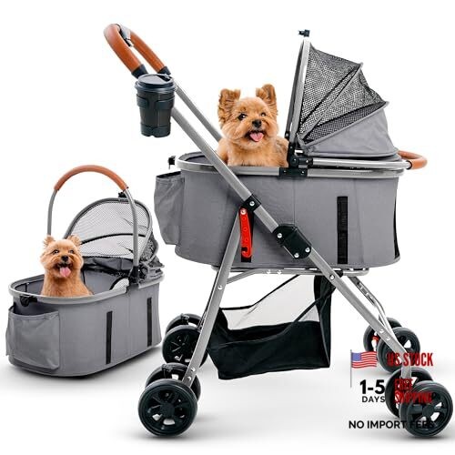 Pet Stroller for Small Medium Dogs & Cats – 2-in-1 Detachable Carrier,