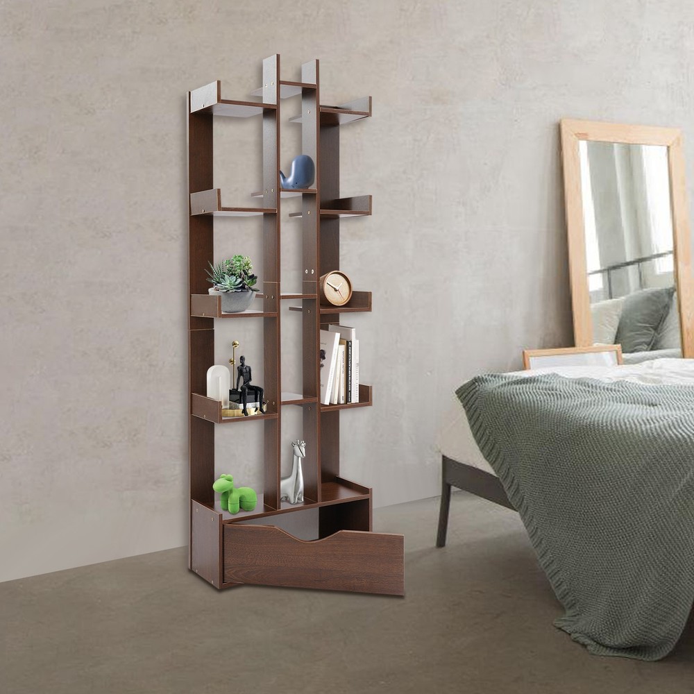 15-Compartment Bookcase Floor Standing Bookcase Book Storage Rack with Cabinet