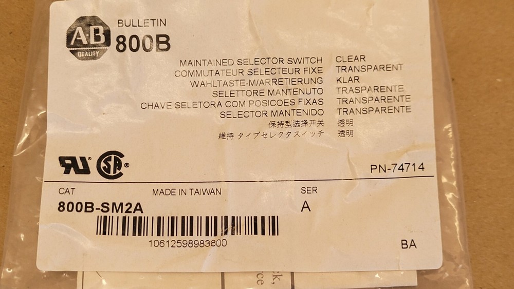 Allen Bradley 800B-SM2A Maintained Selector Switch Clear