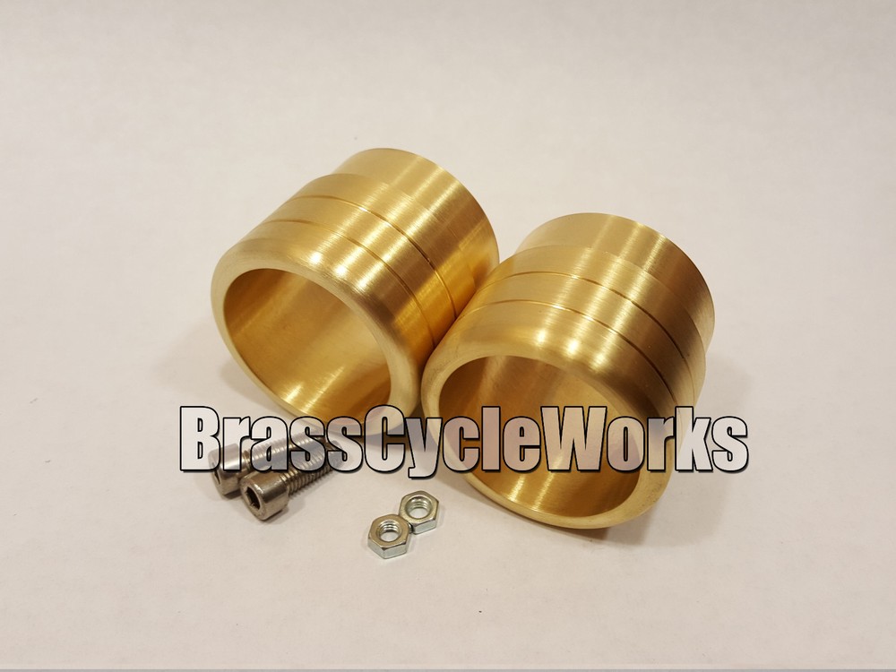 SOLID BRASS EXHAUST TIPS 1-3/4"(1.75") DBL GROOVE STYLE ONE PAIR MACHINE FINISH