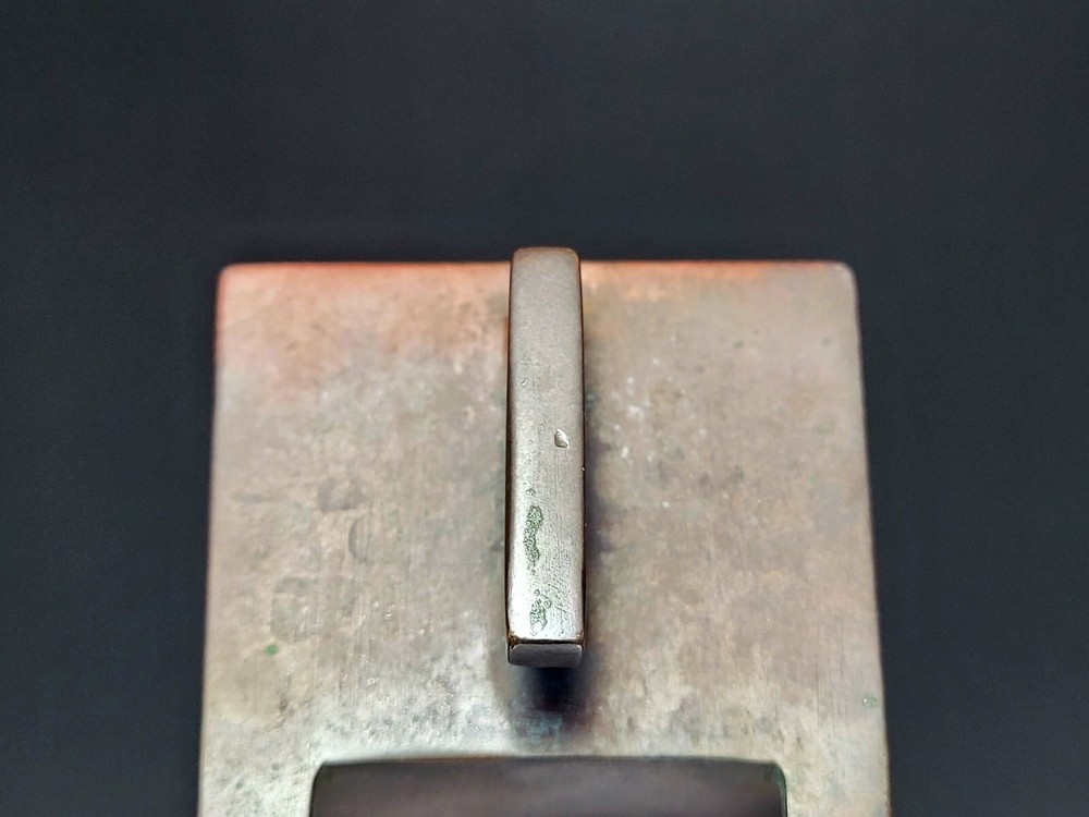 Chinese old square type double ear incense burner with 「湛氏之爐」on it