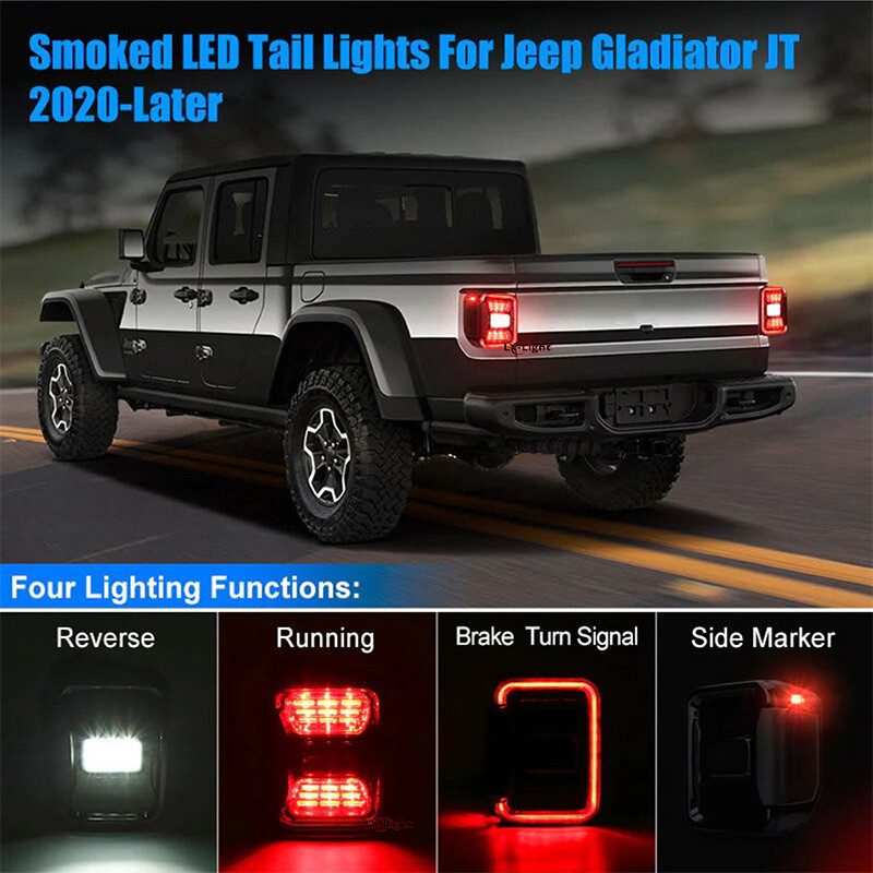 Pair Smoke LED Tail Lights Replace Halogen For Jeep Gladiator JT 2020 2021 2022