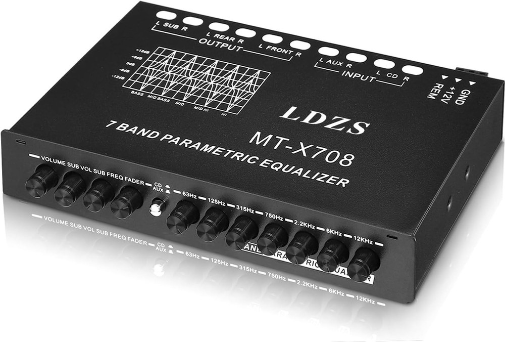 EQ Car Amplifier: 7-Band Graphic Equalizer, Subwoofer Output