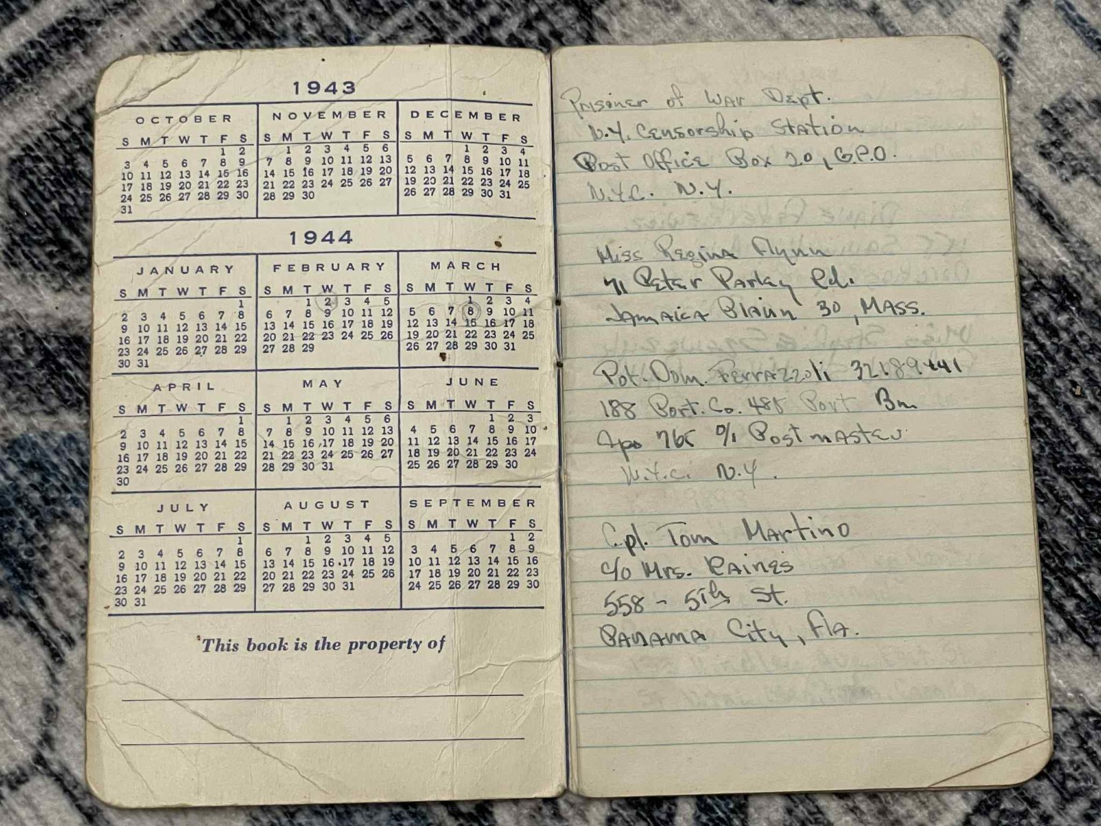 WW2 WWII Military US Army Solider's Coca Cola Bottling Co 1944 Notebook Calendar