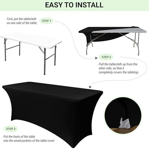 Obstal 6ft Black Spandex Table Cloth, 2 Pack, Fitted Rectangular