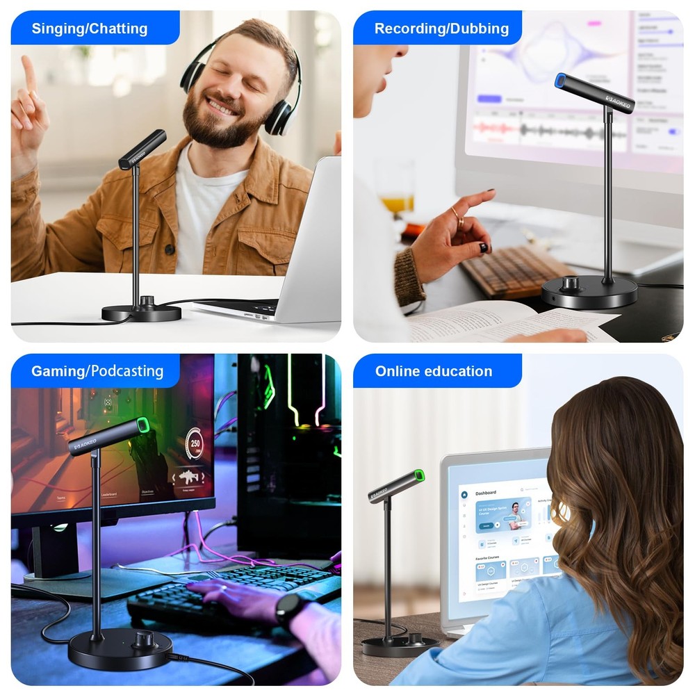 USB Microphone, Gaming Microphone for PC with Volume Control Buttons for Reco...