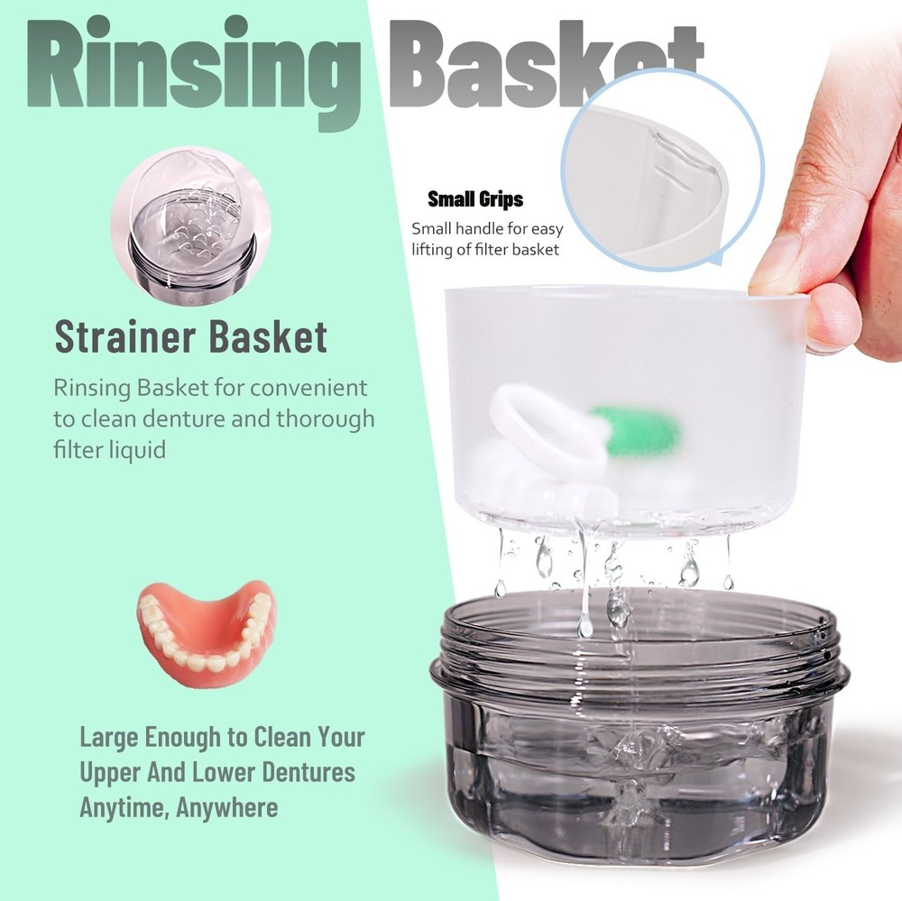 Leakproof Denture Case Denture Soaking Cup False Teeth Container, Dental Denture