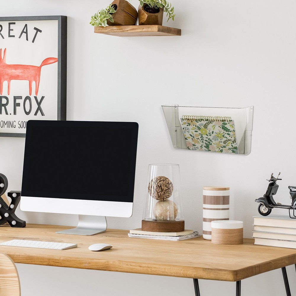 Colarr 8 Pcs Wall File Holder Organizer Plastic Mount Mail Gray