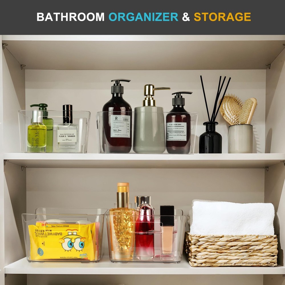 12 Pack Plastic Storage Bins, Clear Pantry Organizers and Storage, Multi-Use ...