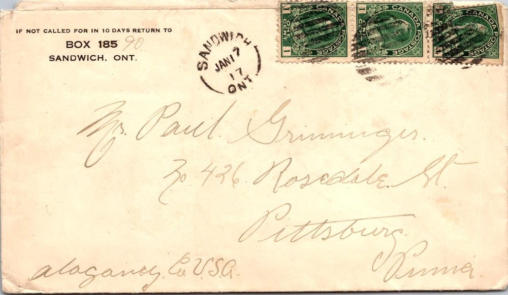 Canada 1917 Sandwich Ont  - A02200