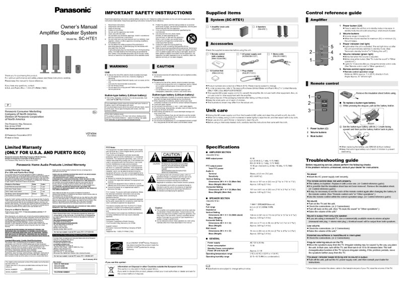 Panasonic SA-HTE1 Home Theater System Owners Instruction Manual