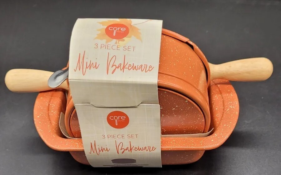 3 Pc Mini Bakeware Set Fall Loaf, Spring Form Tractor, Leaf, Pumpkin Rolling Pin