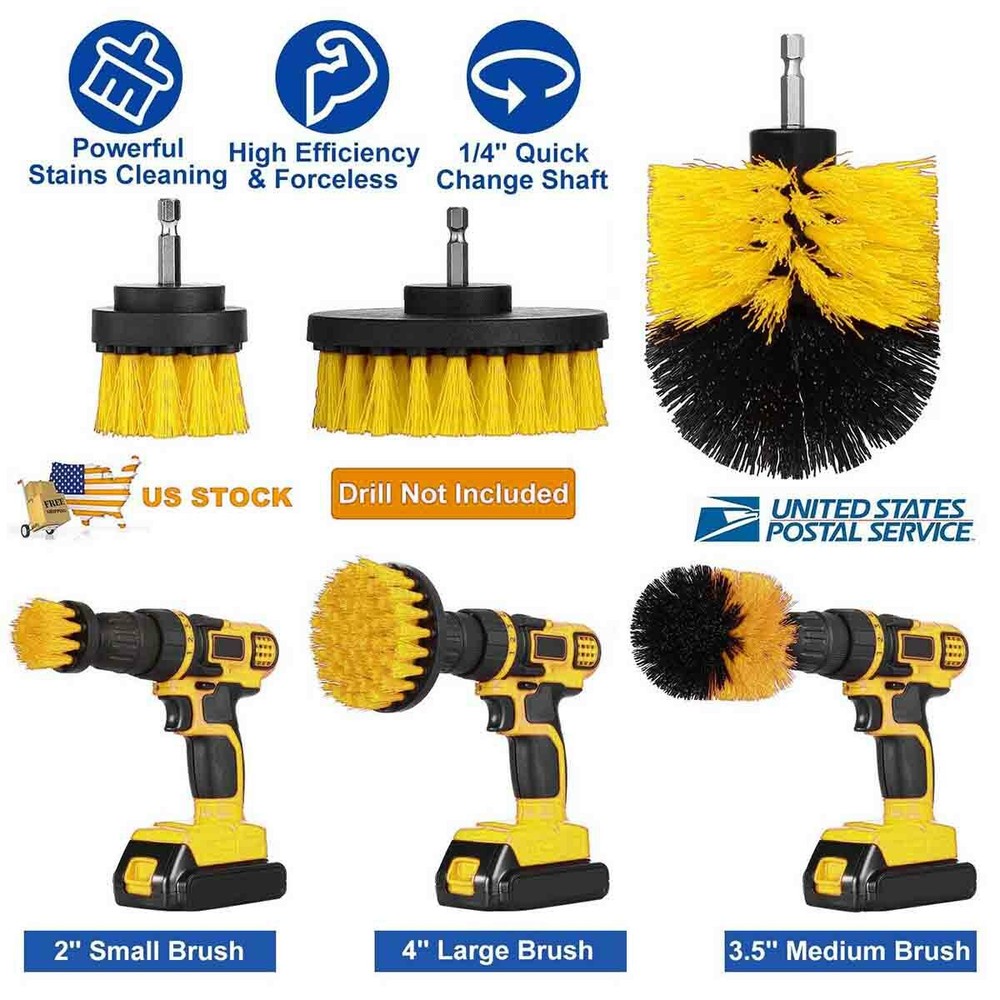 3 Pcs Drill Scrub Brushes Cleaning Power Scrubber Attachment Set