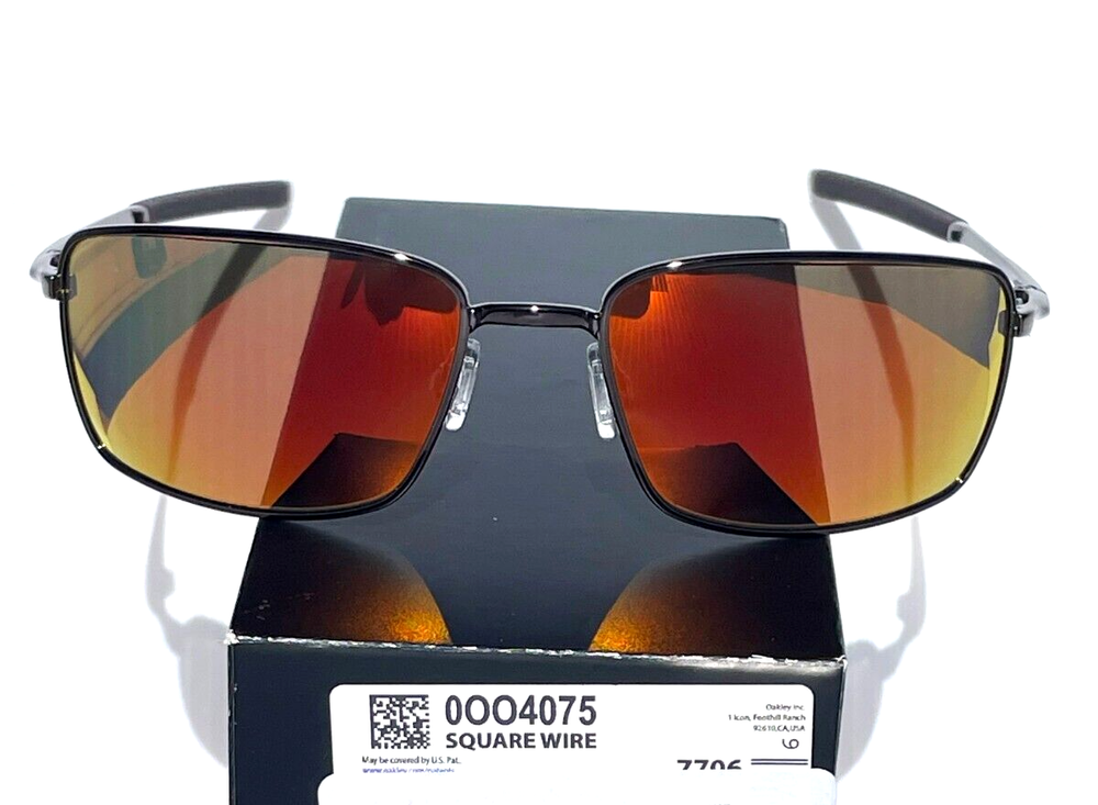 Oakley SQUARE WIRE Titanium Silver w POLARIZED Galaxy Ruby Lens Sunglass 4075